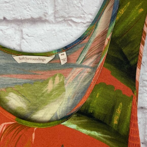 Soft Surroundings Fabiana Palm Floral Orange Tropical Maxi Dress Medium Petite - Picture 2 of 4